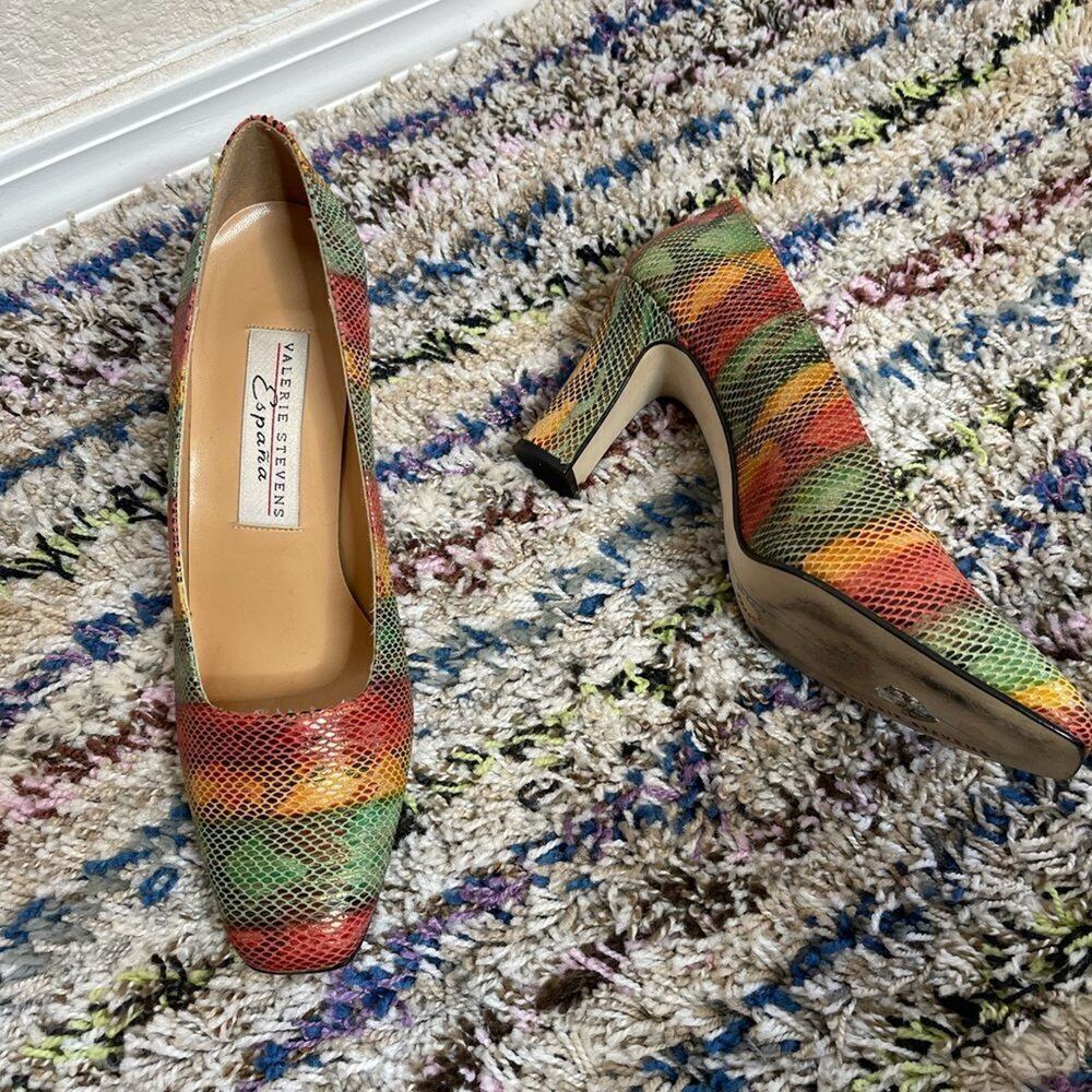 Vintage leather‎ snake print square tie heels